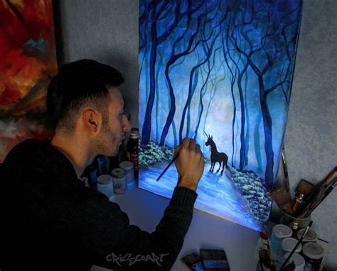 Italian artist’s mystical glow-in-the-dark paintings come to life at night