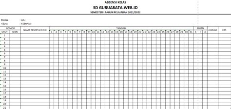 Contoh Buku Absensi Kelas Untuk Guru - Riset