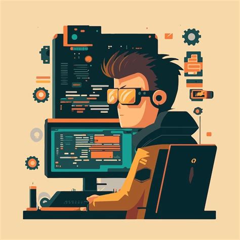 Premium Vector | Vector flat illustration software developer cyber program security