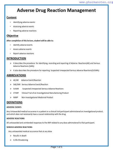 Adverse Drug Reaction Management | PDF | Health Sciences | Medical ...