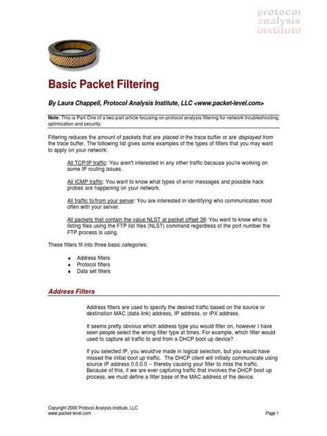 Basic Packet Filtering: Address Filters | PDF | Internet Protocol Suite ...