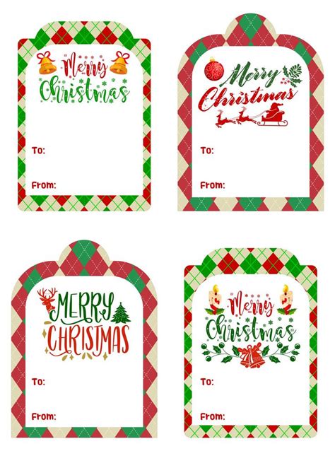 four christmas gift tags with the words merry christmas written in red ...