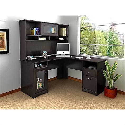 Bush Furniture Cabot L Shaped Computer Desk with Hutch in Espresso Oak