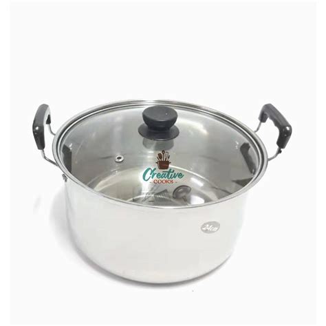 Stainless Steel Double High Pot Kaserola with Glass Cover ( 24cm ) | Shopee Philippines