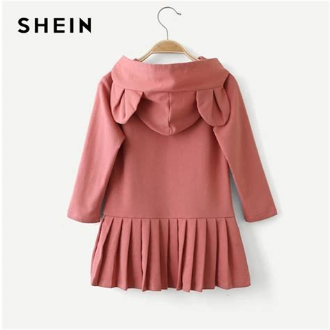 SHEIN Kiddie Pink Solid Cute Rabbit Sweat Pleated Kids Dresses For Girls Clothing 2019 Spring ...