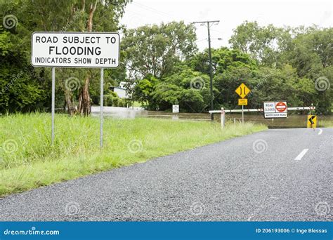 Warning Sign Road Subject To Flooding and Now Closed Due To Water Over ...