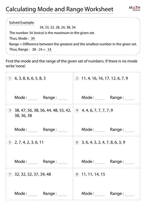 Mean Median Mode Range Worksheets - Math Monks