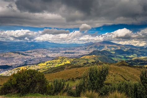 Quito - August 21, 2018: Panorama of the City of Quito from Teh Volcanoes Viewpoint, Ecuador ...