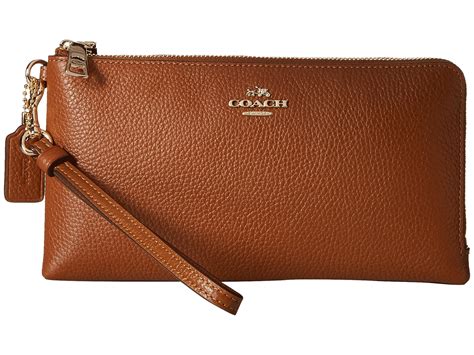 Coach Polished Pebbled Leather Double Zip Wallet in Brown | Lyst