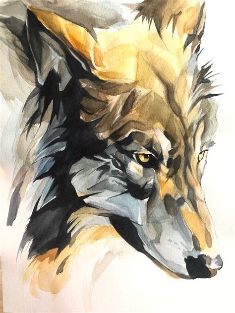 Golden Wolf Painting by Katya M (_K8ART_) | Saatchi Art