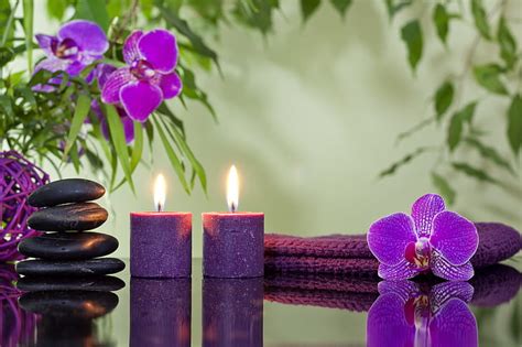 1920x1080px | free download | HD wallpaper: flowers, candles, orchids, Spa stones | Wallpaper Flare