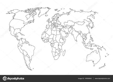 Political Map World World Map Outline Gray World Map Countries Stock ...