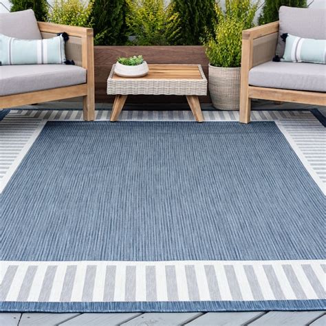 Tayse Eco 5 X 8 (ft) Blue Indoor/Outdoor Border Coastal Area Rug in the Rugs department at Lowes.com