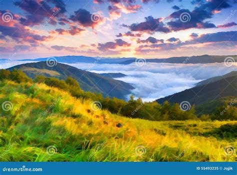 Beautiful Summer Sunrise in the Mountains. Stock Image - Image of canvas, mountain: 55493235