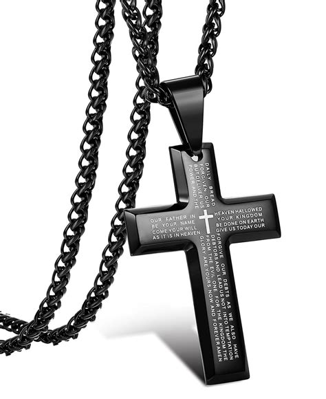 Jewelry Men's Stainless Steel Simple Black Cross Pendant Lord's Prayer – InnovatoDesign