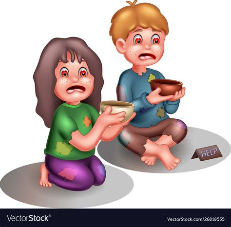 Poor boy and girl cartoon Royalty Free Vector Image