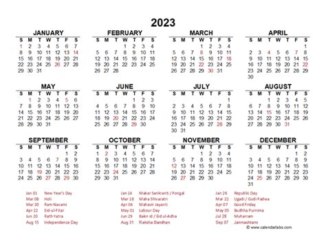 2023 Year at a Glance Calendar with India Holidays - Free Printable ...