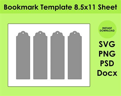 Bookmark Template 8.5x11 Sheet SVG PNG PSD and Docx - Etsy