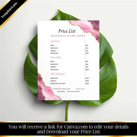 Permanent Jewelry Price List, Printable Price List, Price Guide Canva, Editable Template ...