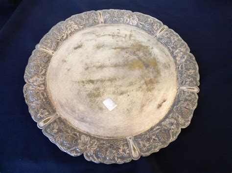 Vintage Silver Plate Round Platter Tray detailed Grape Pattern edge 15 ...