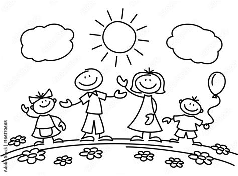 Hand drawn stick figure happy family. Vector illustration Stock Vector ...