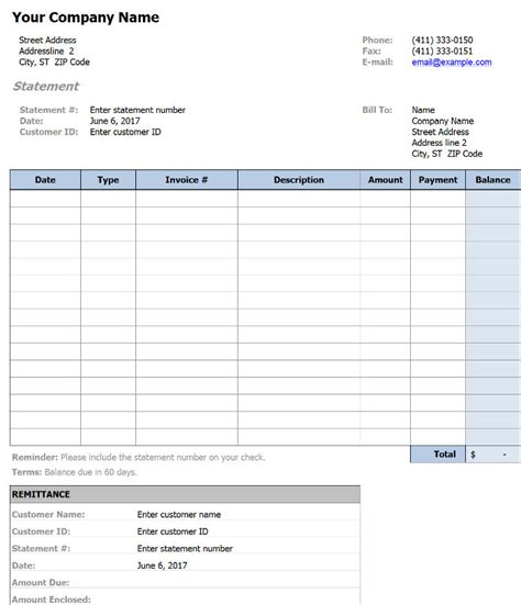 Free Billing Statement Template Excel - PRINTABLE TEMPLATES