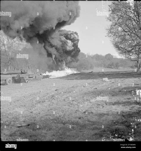 The British Army in the United Kingdom 1939-45 Churchill Crocodile flame-thrower in action ...