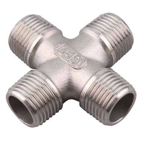 Buy DERPIPE 1/2" Male NPT 4 Way Cross Coupling, Stainless Steel 304 Cast Pipe Fittings Online at ...