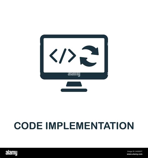 Code Implementation icon. Monochrome sign from production management ...