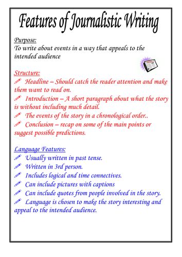 Features of journalistic writing poster | Teaching Resources