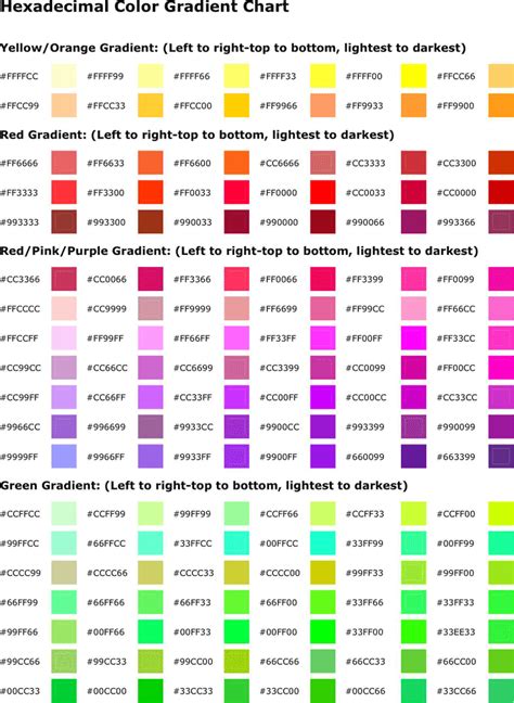 Free Hexadecimal Color Gradient Chart - PDF | 2 Page(s) | Hexadecimal color, Hex color codes ...