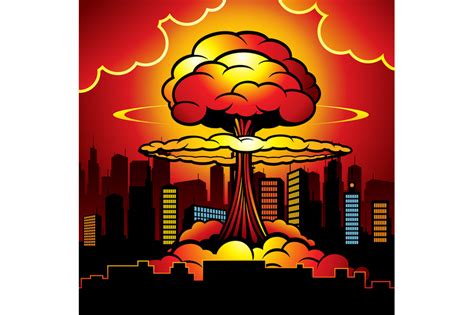 Burning city with nuclear explosion of atomic bomb. Cartoon vector ill By Microvector ...