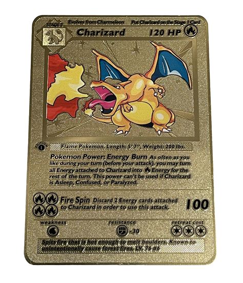 Buy Gold Charizard 1st Edition Metal Card - Collector's Rare Shiny Card - Limited Supply Online ...