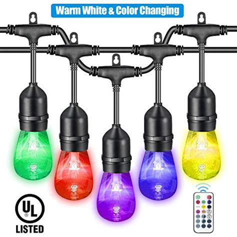 VAVOFO 48FT Warm White & Color Changing Outdoor String Lights, Dimmable LED Heavy Duty Hanging ...