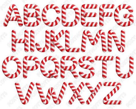 Candy Cane Christmas Alphabet & Numbers Clip Art: Digital Download, Font, Letters, Candy, Sweets ...