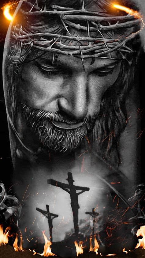 Download Christ With Three Crosses Jesus Phone Wallpaper | Wallpapers.com