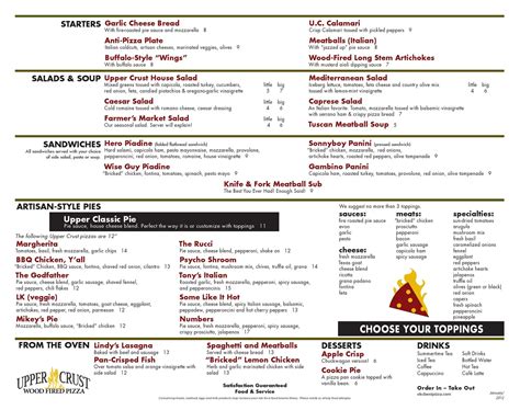 Upper Crust Wood Fired Pizza Menu - Urbanspoon/Zomato