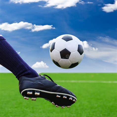 Foot Kicking Soccer Ball To Goal Stock Photo - Image: 39573682