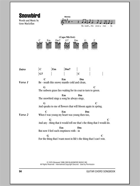 Snowbird by Anne Murray - Guitar Chords/Lyrics - Guitar Instructor