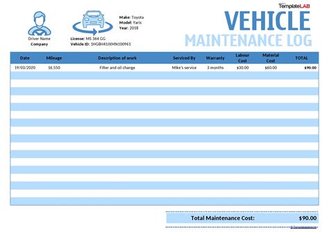 43 Printable Vehicle Maintenance Log Templates ᐅ TemplateLab