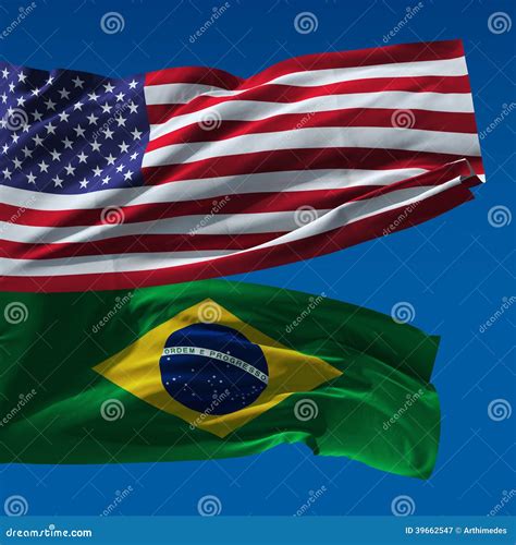 Bandeiras Nacionais Americanas E Brasileiras Imagem de Stock - Imagem de diplomacia, acordo ...