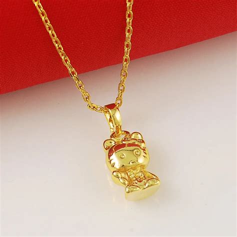 High Quality 24K Gold Color Necklaces Lovely Cute Hello Kitty Cat Shape Pendant Necklace Jewelry ...