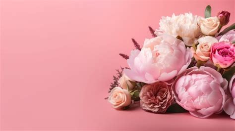 Premium AI Image | A bouquet of peonies on a pink background