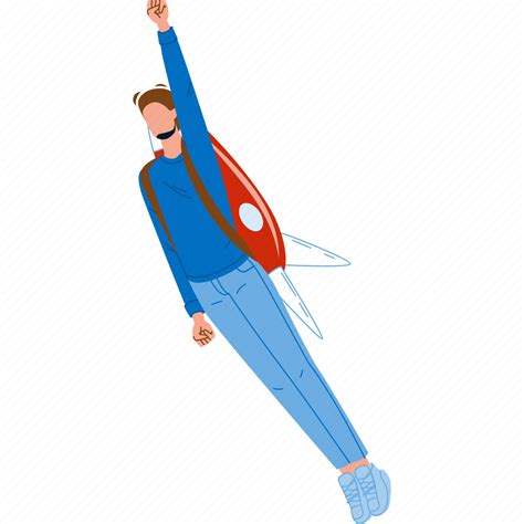 Man, flying, jetpack, businessman, fly, air illustration - Download on ...