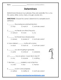 Determiners Worksheets