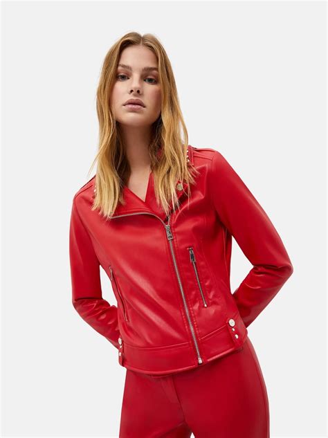 Liu Jo Red Biker Leather Jacket For Women - LeatherMoto