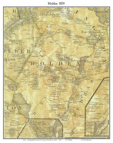 Holden, Maine 1859 Old Town Map Custom Print - Penobscot Co. | Penobscot, Town map, Old town