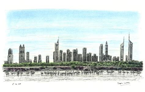 Dubai Skyline - drawings and paintings by Stephen Wiltshire MBE | Dubai skyline drawing, Skyline ...