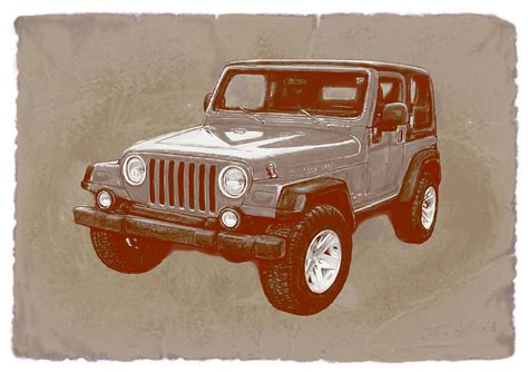 Justjeepn's 2005 Jeep Wrangler Rubicon Car Art Sketch Poster Drawing by ...