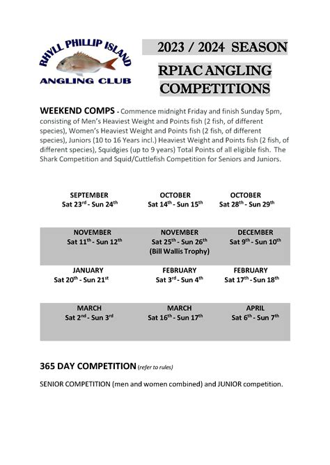 Competition Dates 2023-2024 – Rhyll Phillip Island Angling Club